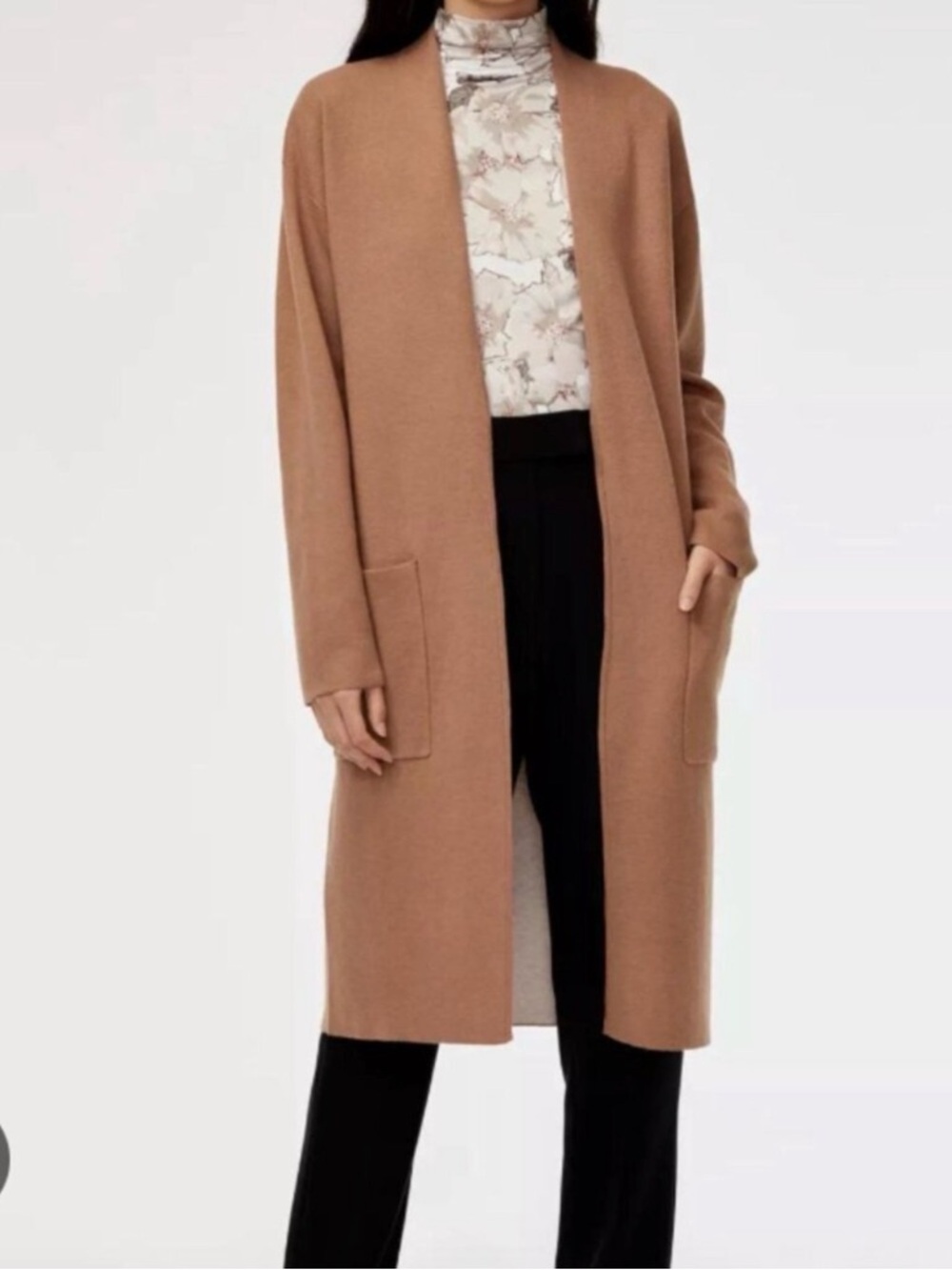 NEW Aritzia Babaton Long Open-Front Cardigan in Camel Brown XXS
